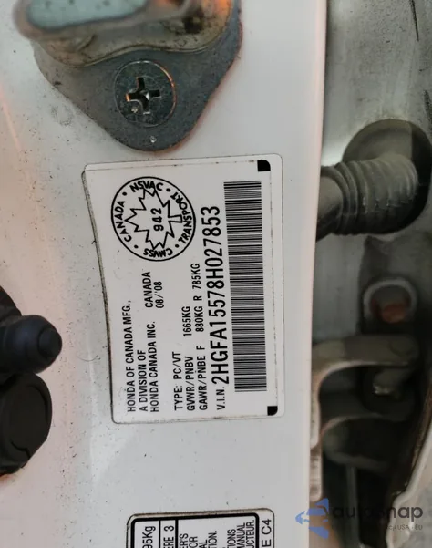 2008 Honda Civic Lx z USA, uszkodzony, nr VIN 2HGFA15578H027853